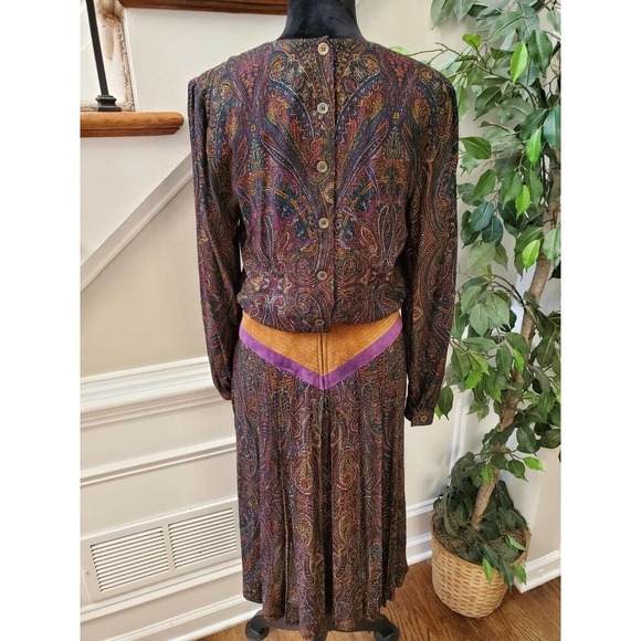 Vintage Joan Sparks for Daniel Barrett Paisley Wool Midi Dress Small - Picture 8 of 15